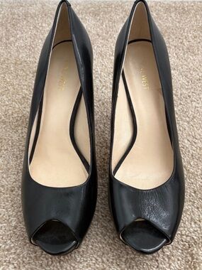 Nine West Black Leather Peep Toe Pumps Workwear Office Siren Classic Pump